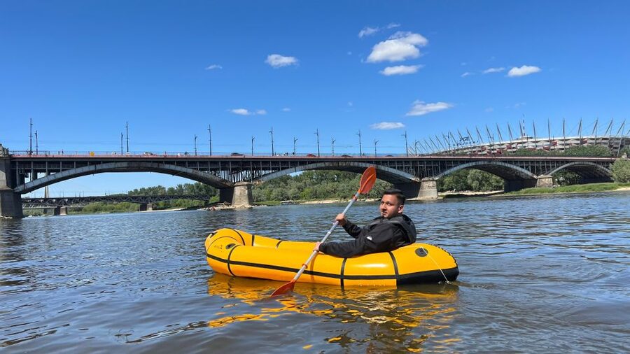Packrafting kayaking guided tour Vistula river Warsaw Poland - A possible island stop for photos