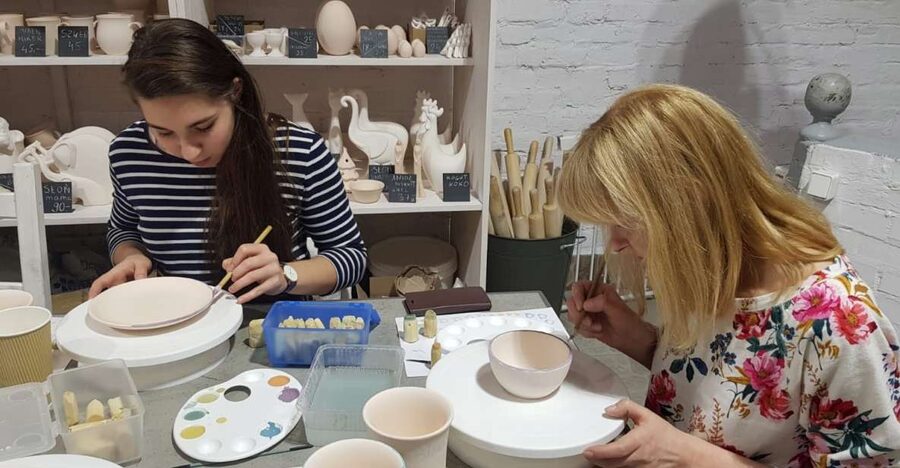 Warsaw: Pottery Decorating Ceramic Workshop - Practicing with stamps, brushes, and composition